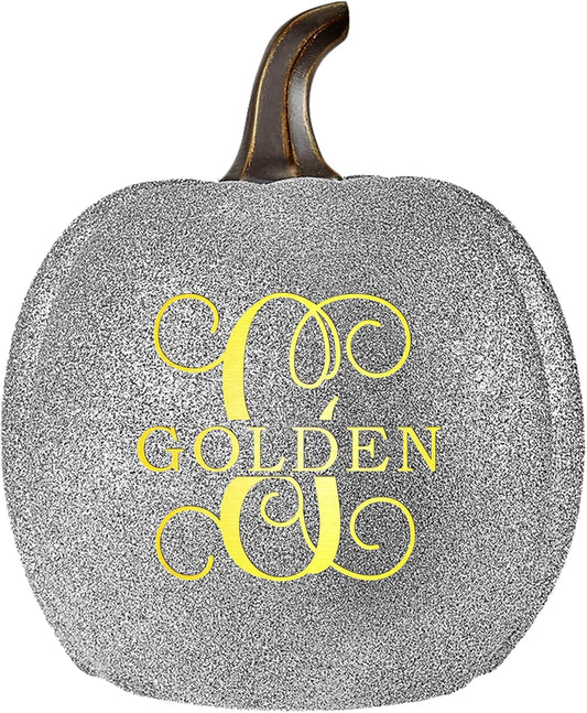 Let's Make Memories Personalized Light Up Pumpkin Decor Outdoor - Your Name & Initial on a Custom Pumpkin - Halloween Fall Decoration - Jack o Lantern - Outside or Inside - Small - Silver Glitter