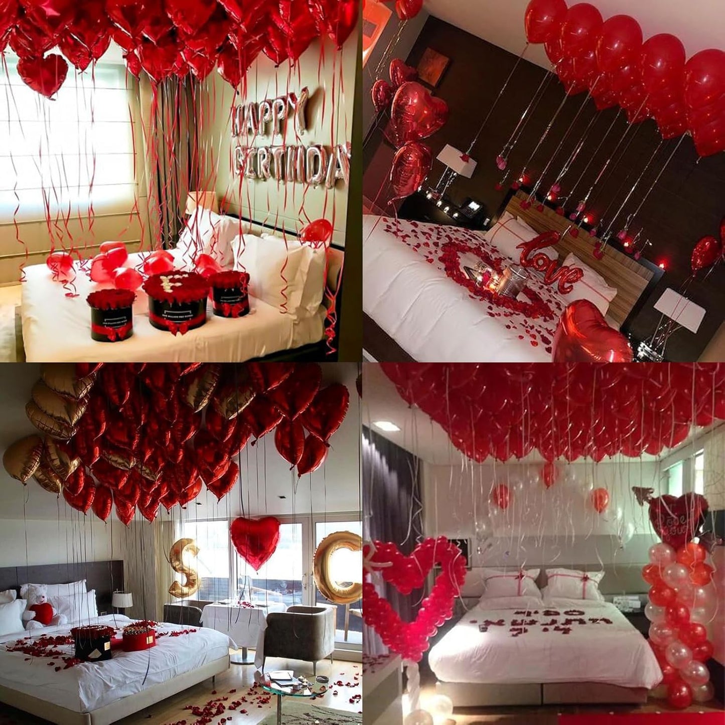 Anniversary Decorations, Happy Anniversary Banner, Pink Hanging String Hearts, Pink and White Balloons, Love Balloon, Red Silk Rose Petals for Wedding Bridal Shower Bachelorette Party Decorations