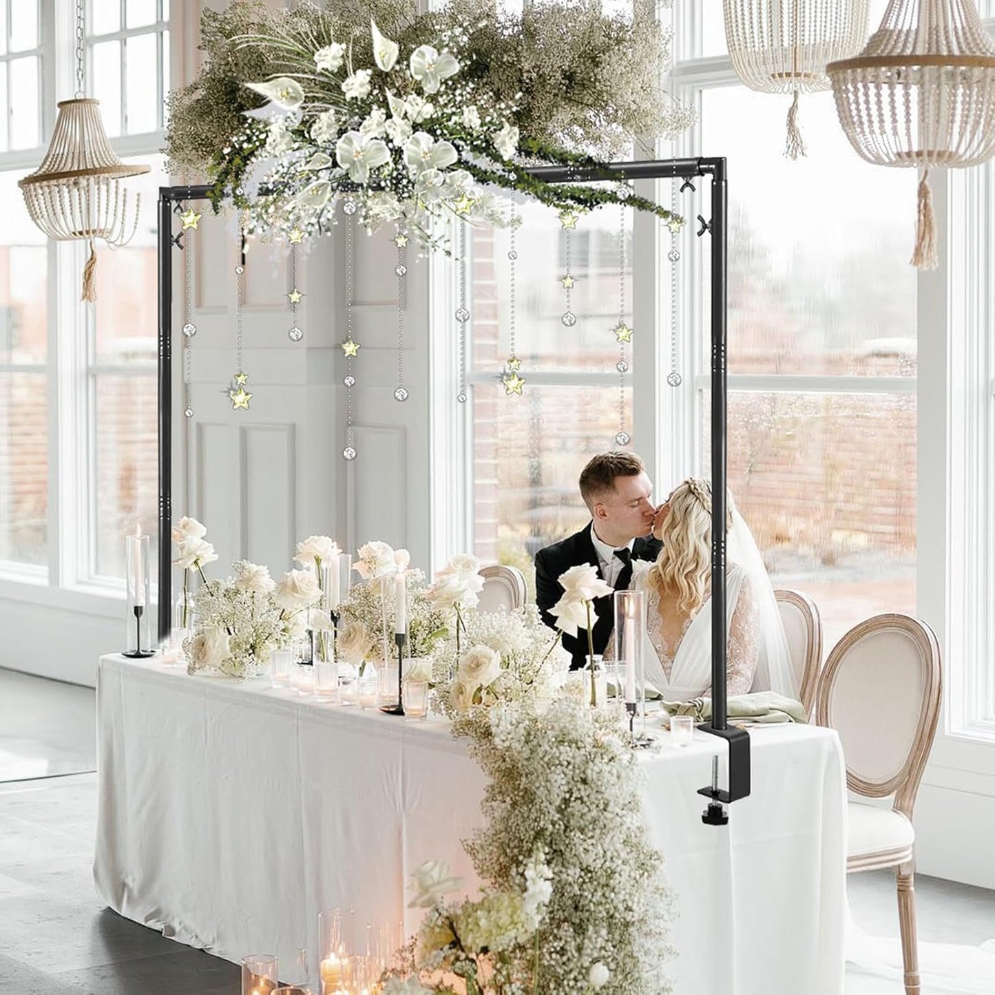 Over The Table Stand with Clamps Adjustable 31-110 in Length 31-64 in Height Black Table Balloon Arch Hanging Stand with Storage Bag for Halloween Christmas Wedding Birthday Party Decoration