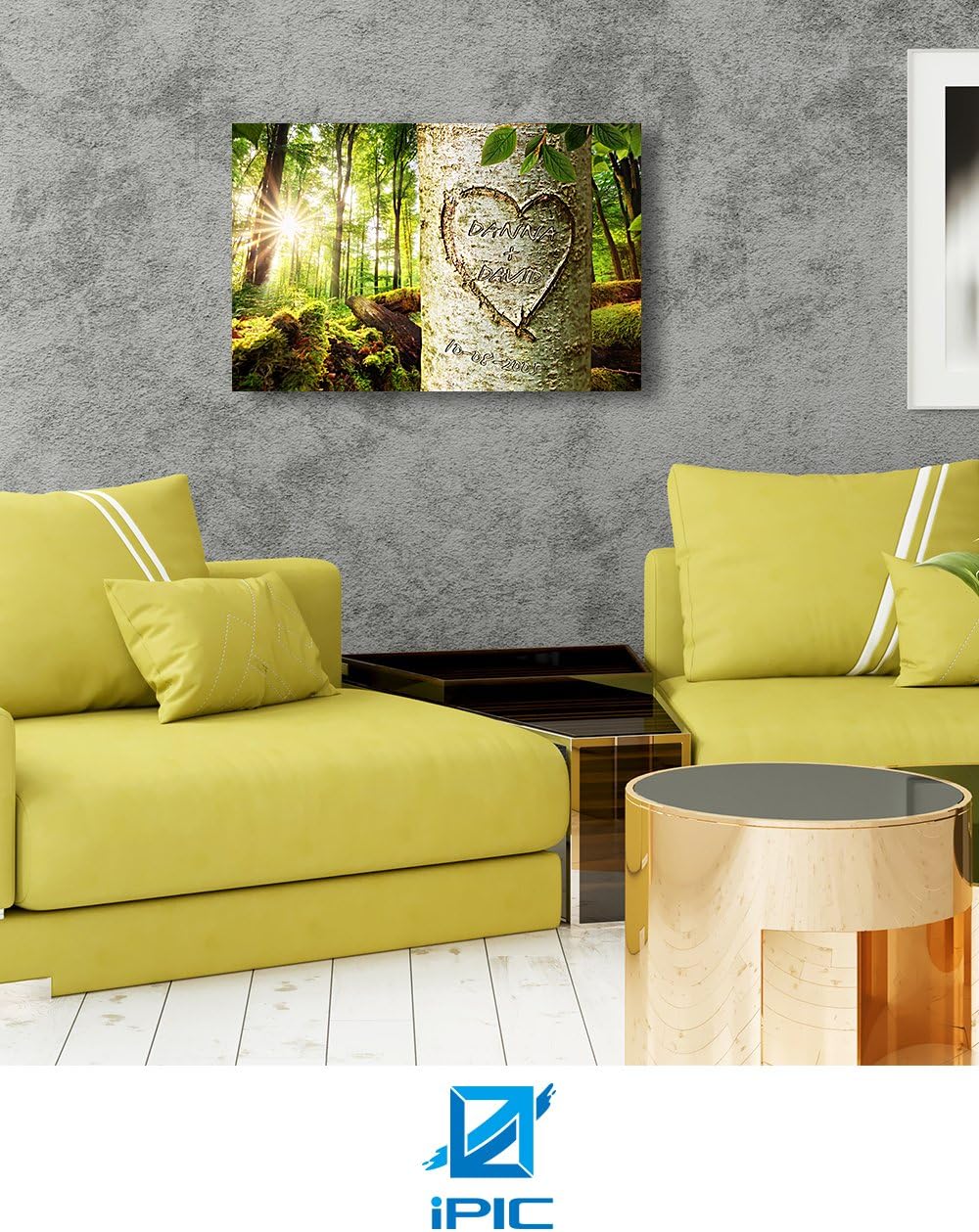 IPIC - Love Evergreen, Personalized Artwork with Names and Date on, Customized Gift for Anniversary,Wedding,Birthday and Holidays. 30x20