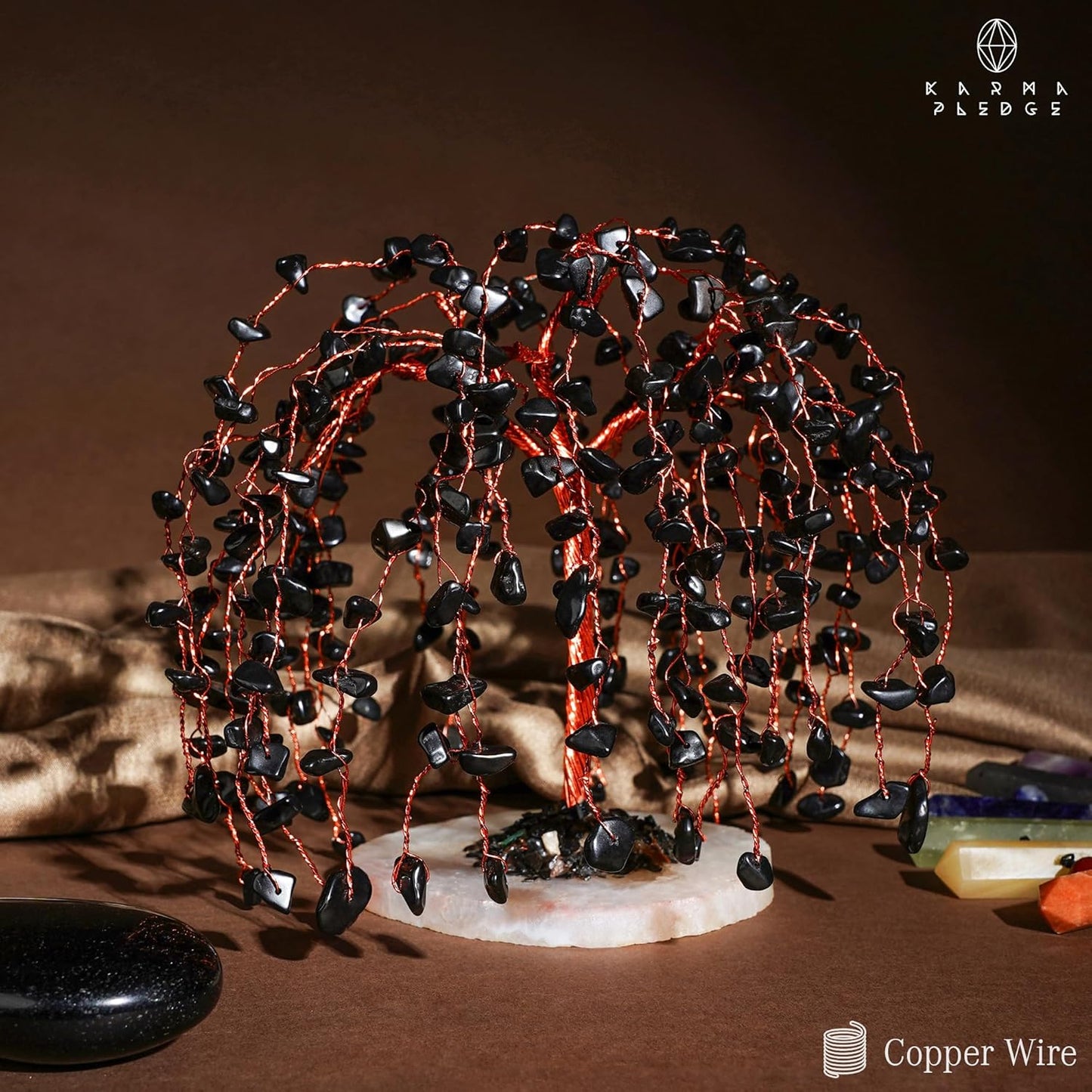 Black Obsidian Crystal Tree of Life Chakra Healing, Home and Office Desk Decor, Feng Shui Bonsai Trees for Postive Energy, Money, Good Luck, Christmas Decor, Spiritual Birthday Gifts for Women, Mom