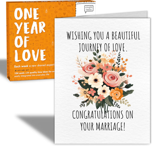 Weekly Date Night Ideas for Couples – Fun & Romantic Gift for Wedding Anniversaries, Valentine’s Day & More – For Husband, Wife, Brides & Bachelorettes – (with Wedding Card)