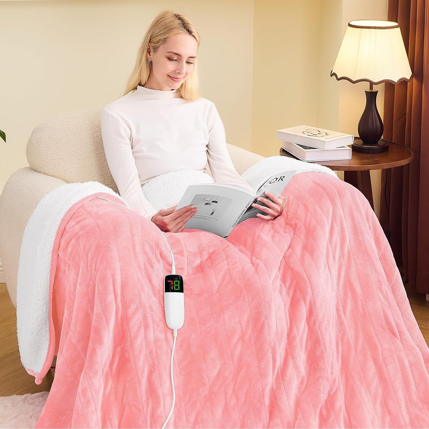 greenoak Heated Blanket Electric Twin 62"X84", Heating Blanket with 10 Heat Levels 1/2/4/6/8 Hours Auto-Off Overheat Protection, Soft Flannel Sherpa Warm Heater Blanket, ETL Certified Light Pink