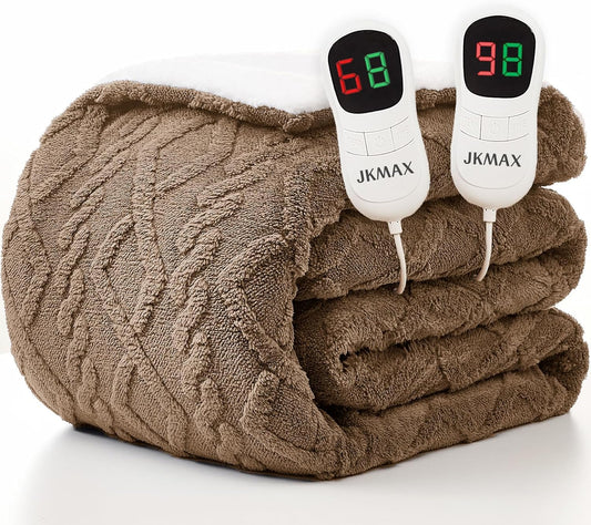 JKMAX Heated Electric Blanket Queen Size-84"x90" Heating Blanket with 10 Heating Levels & 5 Time Settings Over-Heat Protection,Winter Warmer for Adults with ETL Certification(Beige)