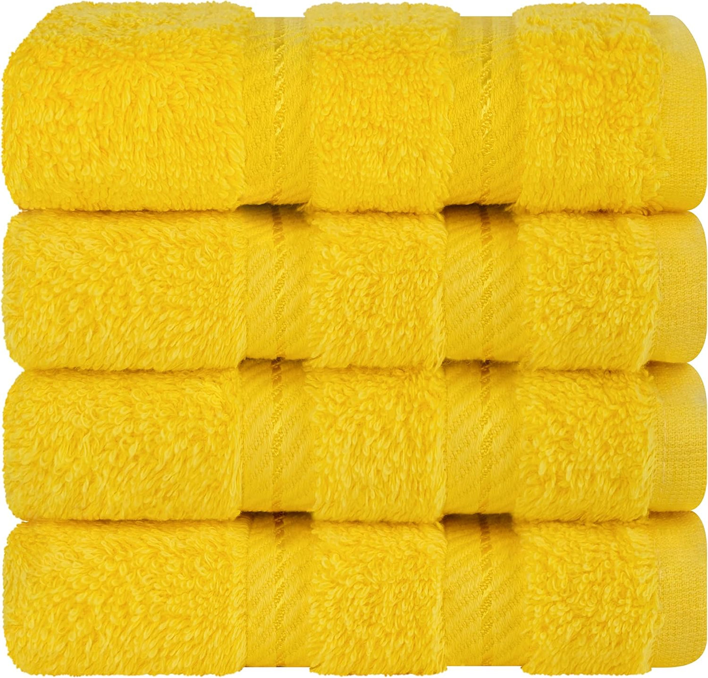 American Soft Linen Luxury Washcloths for Bathroom, 600 GSM 100% Cotton 4 Piece Turkish Wash Cloth Set, 13x13 in Soft Rags for Body and Face, Yellow Washcloths