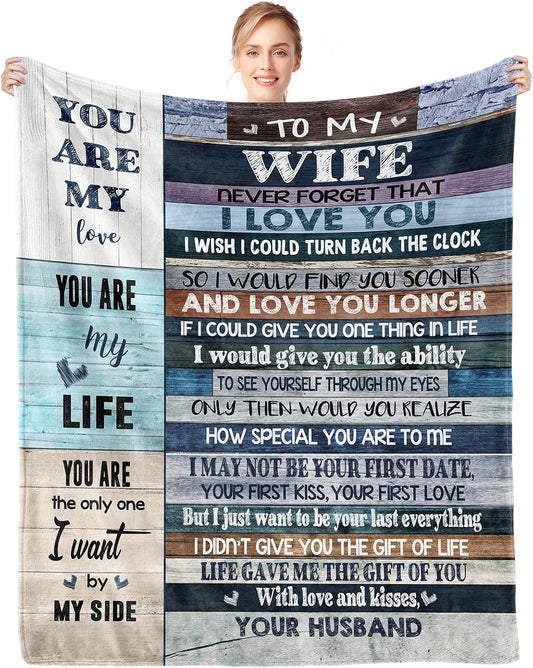 Gifts for Wife, Anniversary Blanket Gifts for Women Her Wife, Wifey Birthday Ideas from Husband, Romantic I Love You Present for Her, Christmas Valentines Mothers Day Presents Throw Blanket 60x50in