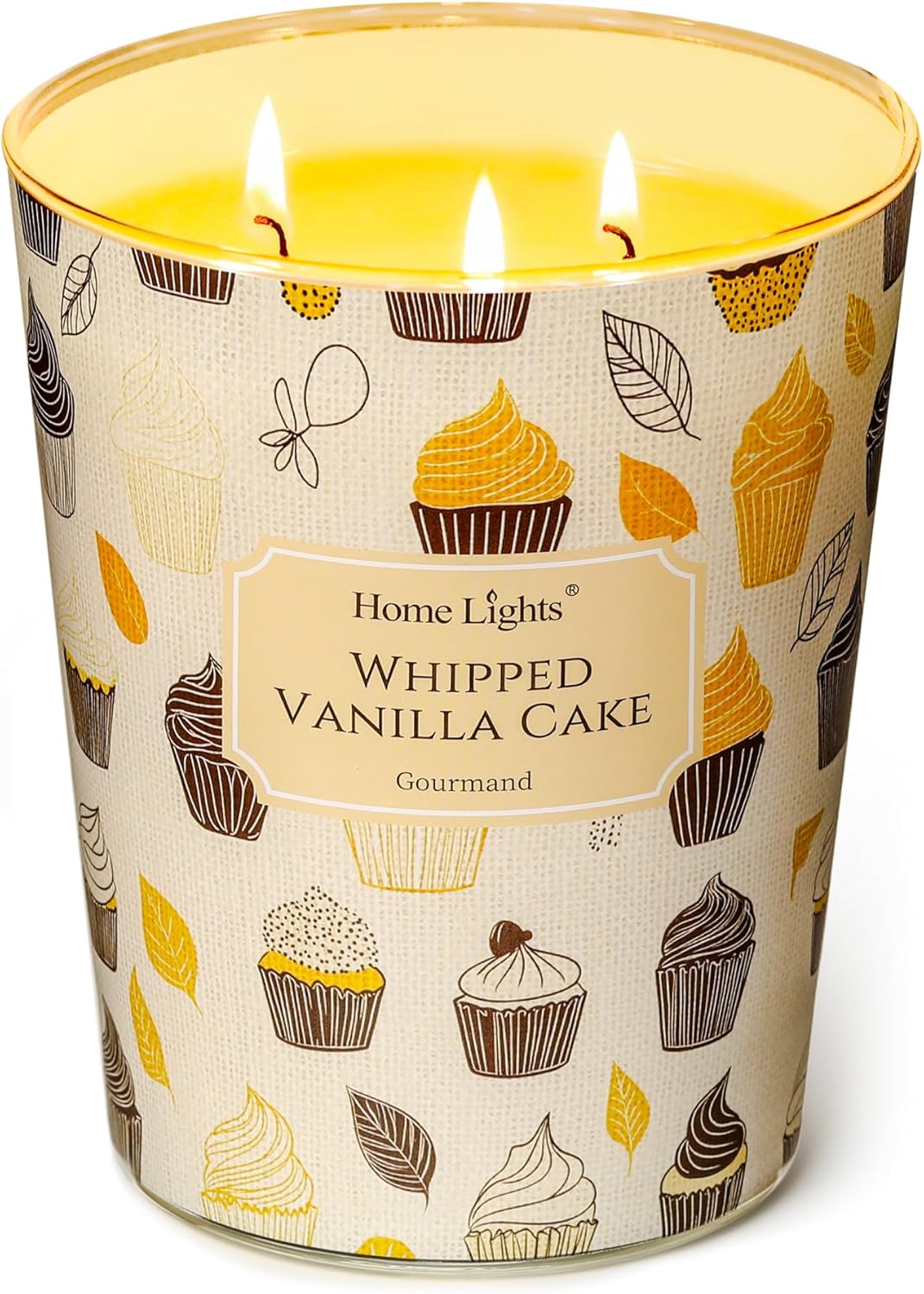 HomeLights Soy Wax Candles for Home Scented, 3-Wick Candles in Whipped Vanilla Cake Scented, Rustic Modern Aromatherapy Candles Gift for Parties, Relaxing, 34oz