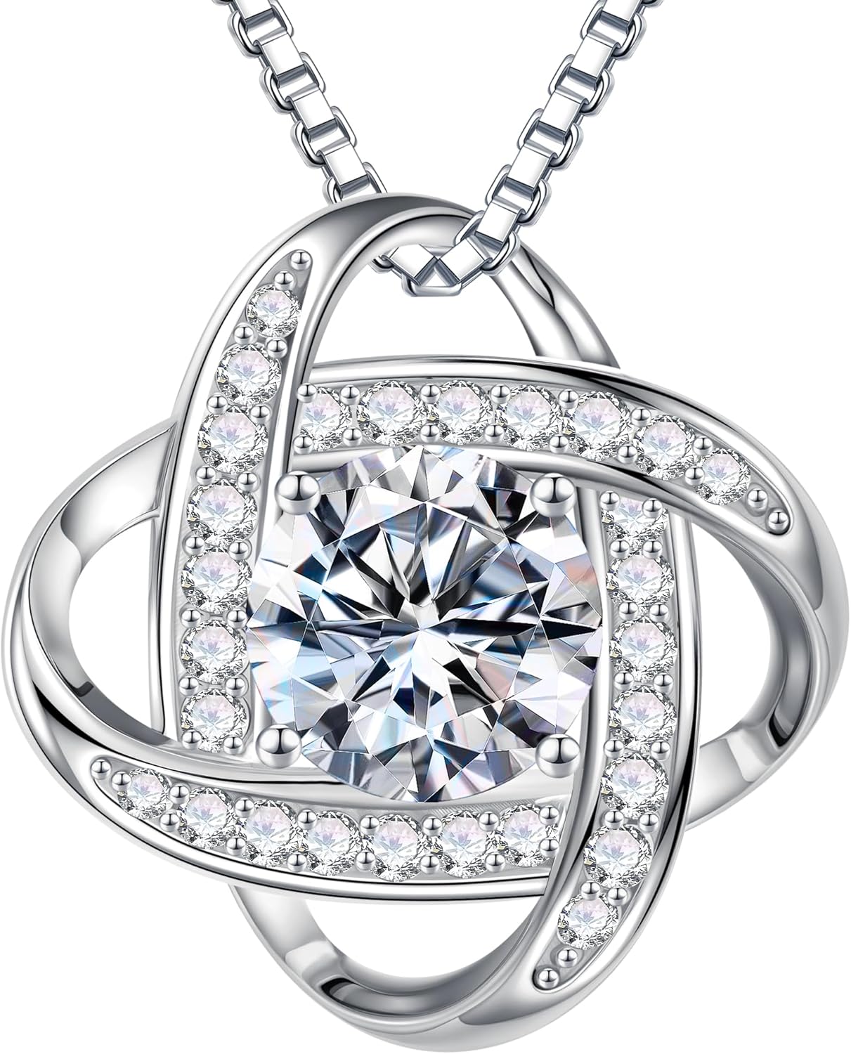 MOOSEA Love Knot Moissanite Necklace for Women, 1-3 ct D Color VVS1 Clarity Moissanite Pendant Necklace 925 Sterling Silver, Anniversary Birthday Gifts for Women Wife Mom Girlfriend Jewelry Gifts