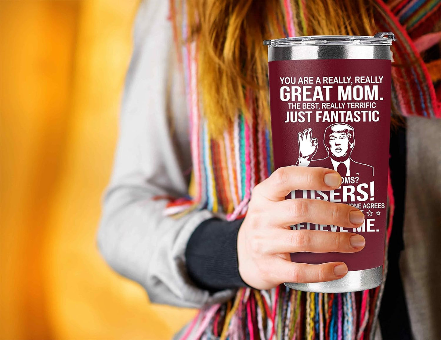 Christmas Gifts for Mom from Daughter, Son, Kids - Great Mom Coffee Tumbler on Birthday, Christmas, Durable Stainless Steel, Insulated for Hot or Cold Drinks, Ideal Gift for Mothers 20oz, Red