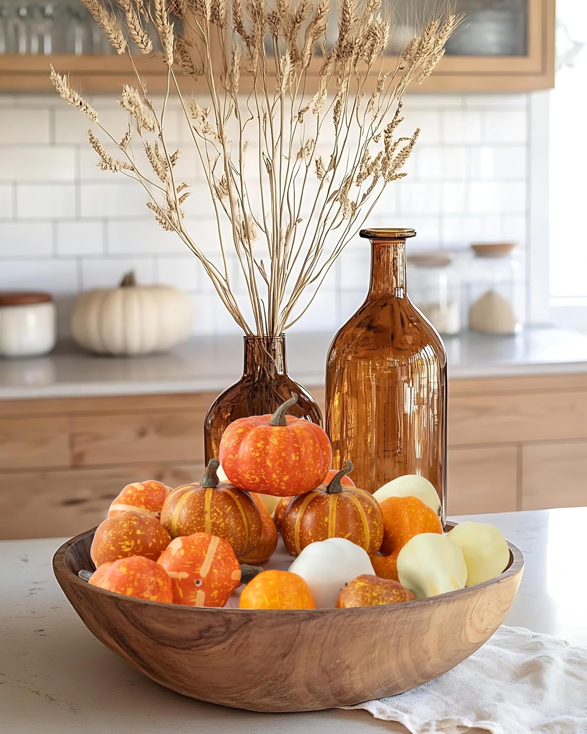 DuHouse 18 Pcs Artificial Fruit Fake Mini Pumpkins for Halloween Thanksgiving Fall Home Decor Party Decoration
