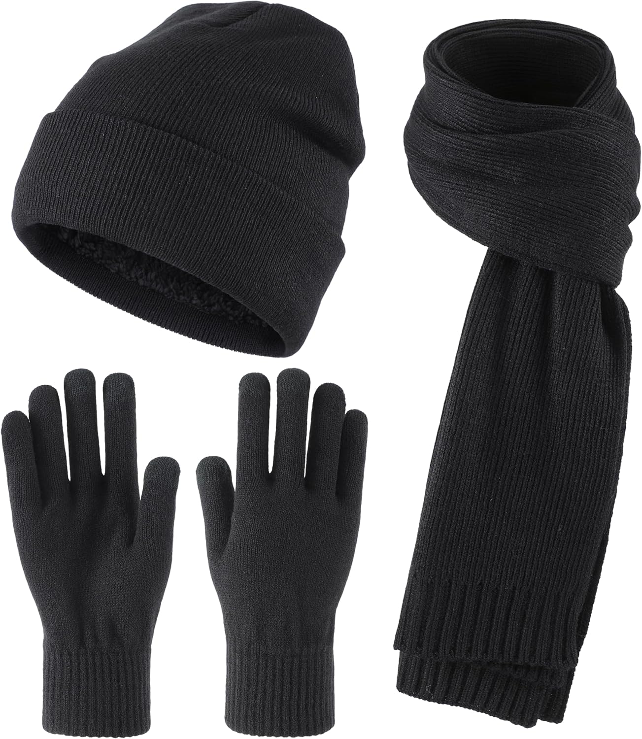 Home Prefer Men's Knit Beanie Hat Scarf Gloves Cold Weather Set Long Neck Scarf Touchscreen Gloves Winter Hat for Men