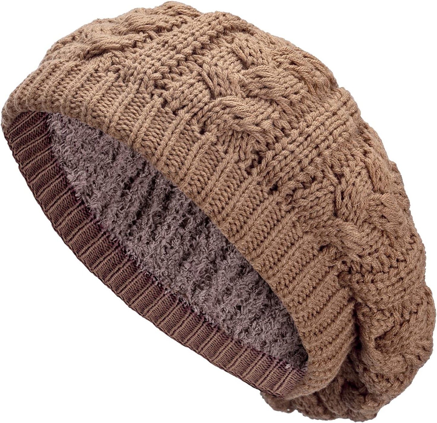 BYOS Womens Winter Cozy Cable Fleece Lined Knit Beret Beanie Hat (Set Available)