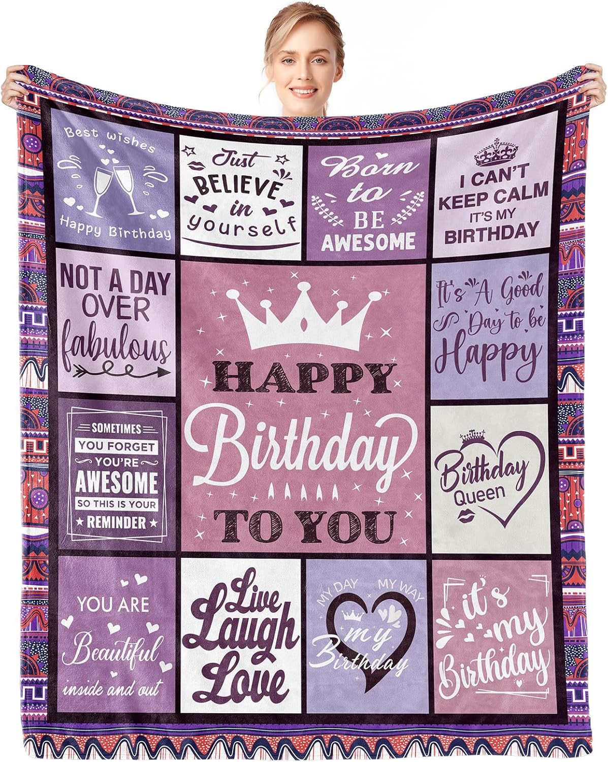 CENSIHER Birthday Gifts for Women Her Throw Blanket 60x50in, Happy Birthday Decorations for Women, Gifts for Woman Bday Unique, Womens Female Presents Ideas for Girls Friend Mom Sister Wife