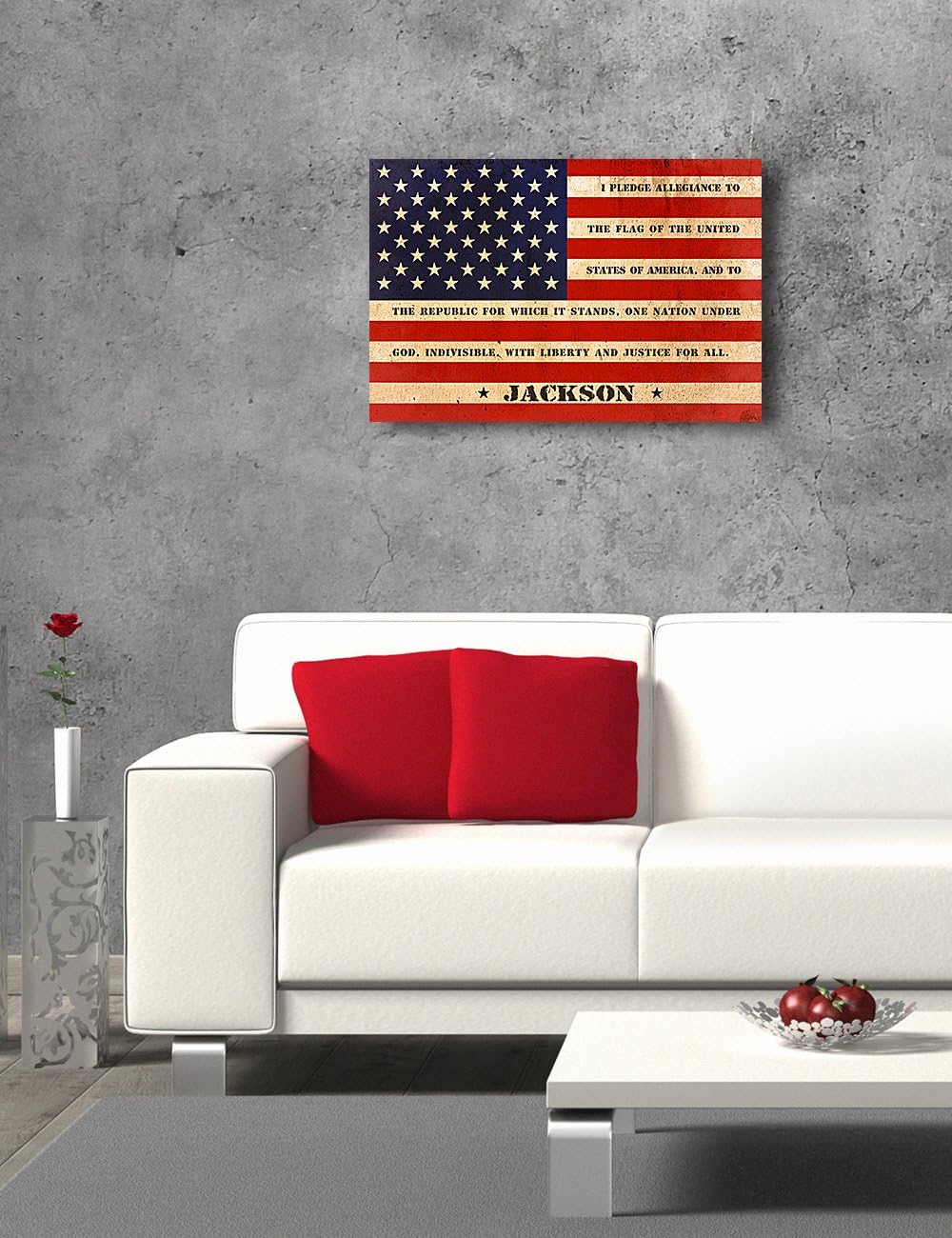 IPIC - American Flag, Personalized Canvas print with Family Name and Oath, Custom Canvas Wall Art for Independent Day, Thanksgiving and Christmas. 24x16