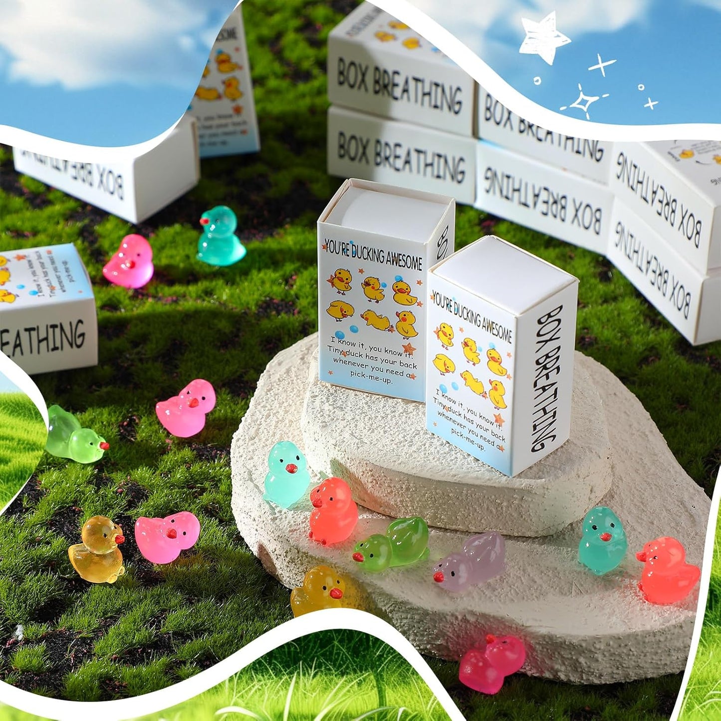 48 Sets Employee Appreciation Gifts Bulk Luminous Resin Animals Breathing Box Party Favor, Team Building Emotional Support Gifts Positive Thank You for Staff Coworkers(Duck)