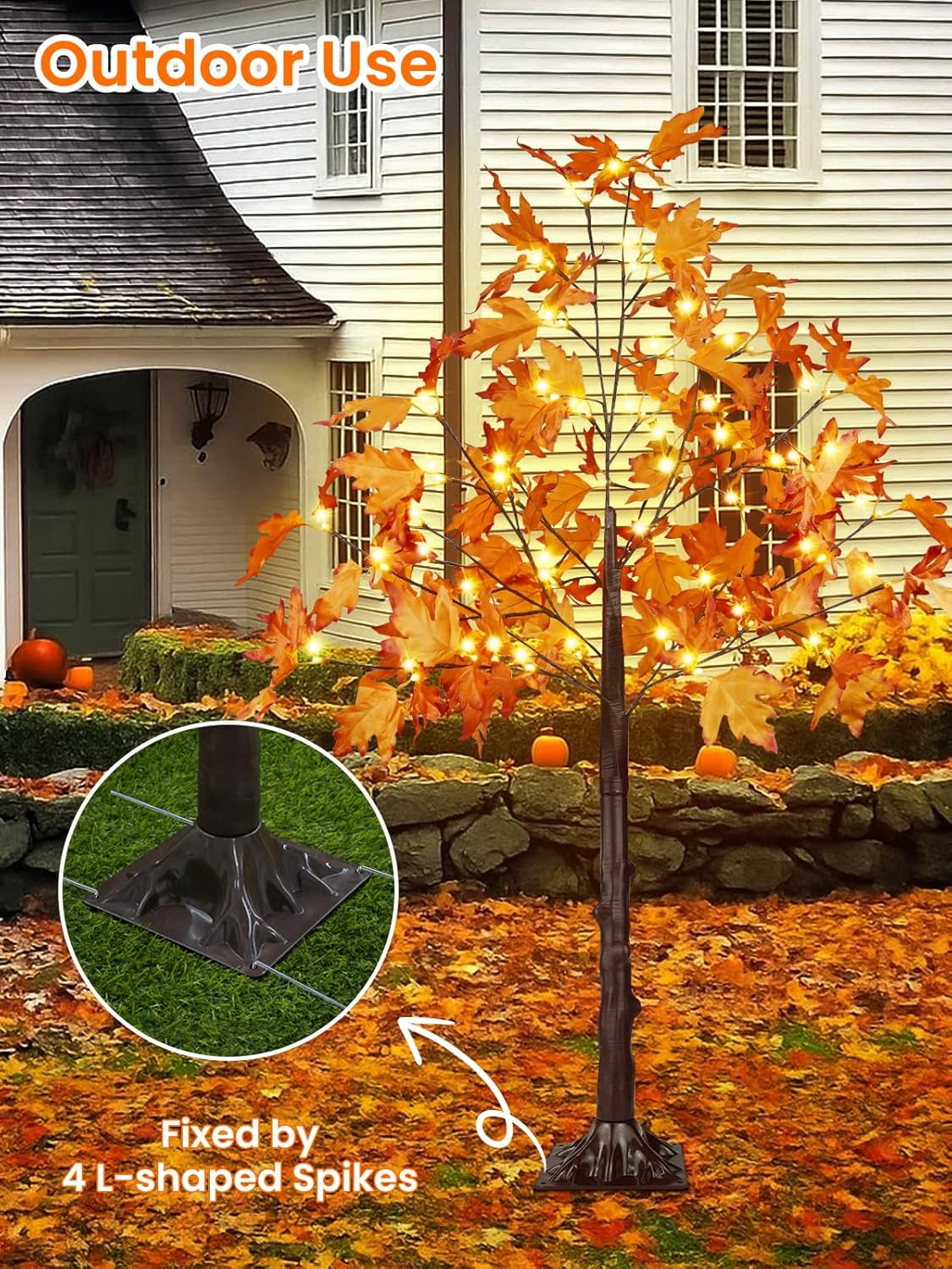 2Pack 4FT 100LED Artificial Lighted Maple Tree, Fall Decor for Home, Maple Tree with Timer Function Prelit Fall Decorations Warm White Light for Indoor Outdoor Autumn Harvest Halloween Thanksgiving