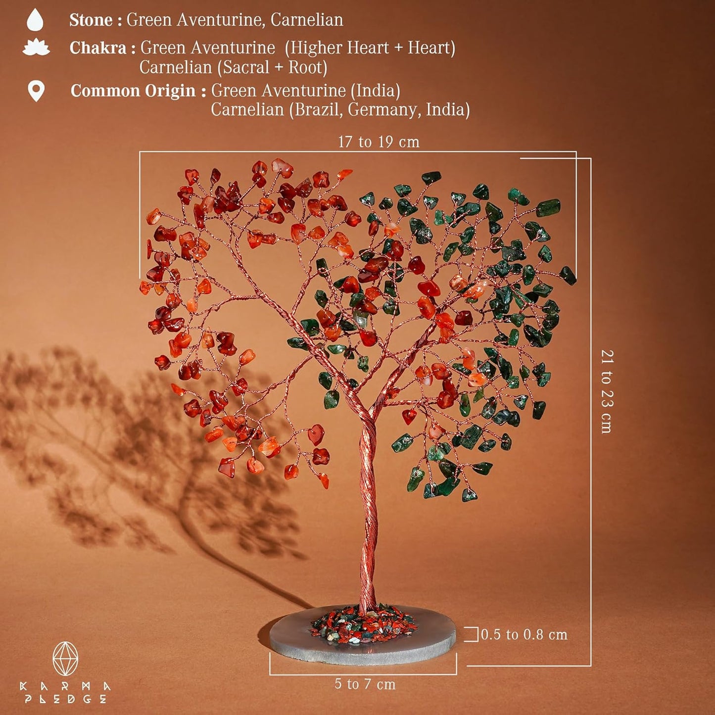 Crystal Tree for Home and Office Decoration, Carnelian & Green Aventurine Healing Stones Handmade Tree of Life for Positive Energy, Money, Good Luck, Christmas Decor, Birthday Gifts for Women, Mom