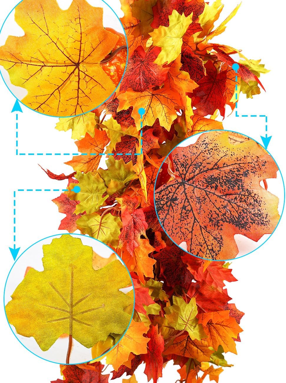 wohohoho 6 Packs Artificial Fall Leaves Garland, 5.9Ft/Pieces Autumn Maple Leaves Mantle Garland Hanging Vines for Home Decor Wedding Halloween Thanksgiving Christmas Indoor Outdoor Decorations