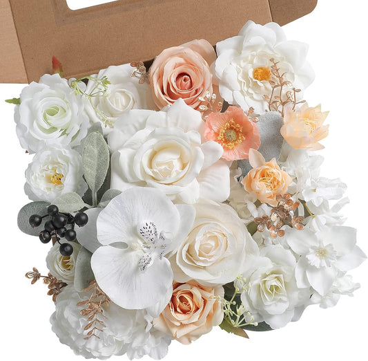 White Artificial Flowers Combo Silk Mix Fake Flowers Leaf for DIY Wedding Bouquets Centerpieces Arrangements Party Baby Shower Home Decorations