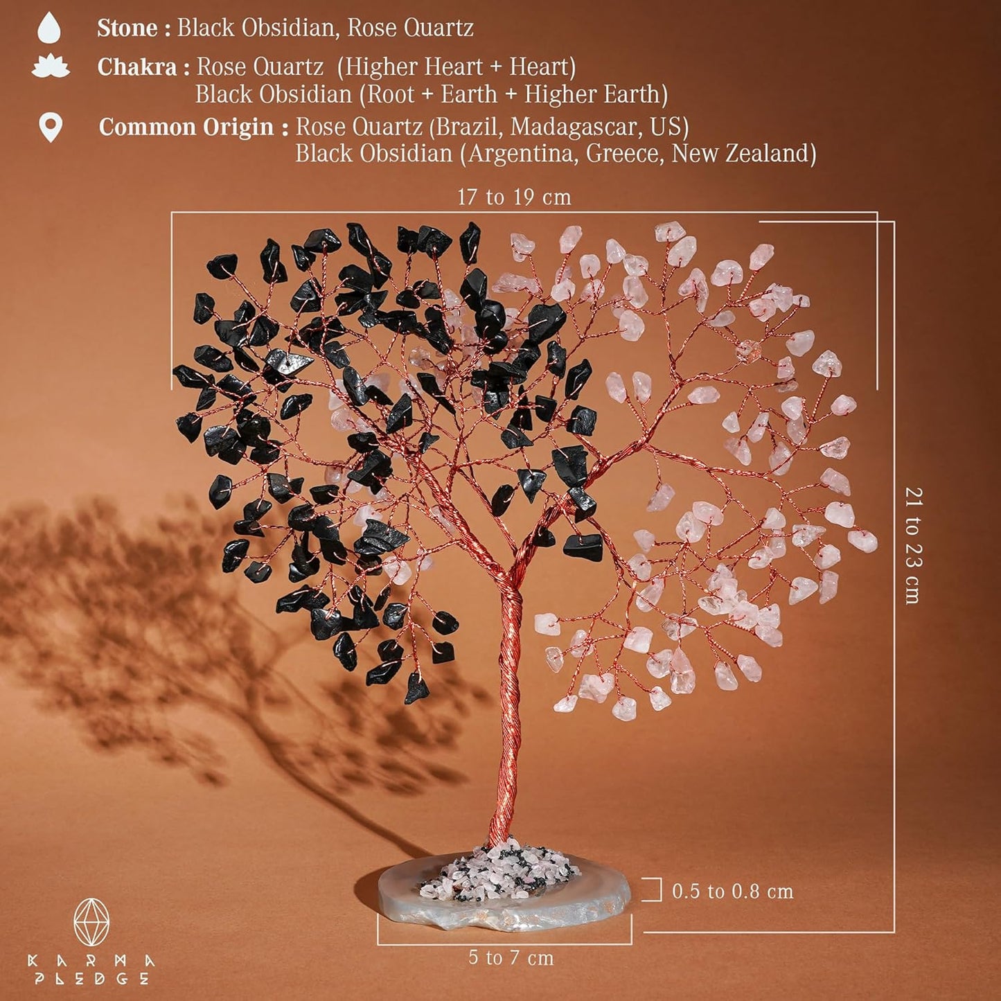 Crystal Tree for Home and Office Decoration, Black Obsidian & Rose Quartz Healing Stones Handmade Tree of Life for Positive Energy, Money, Good Luck, Christmas Decor, Birthday Gifts for Women, Mom