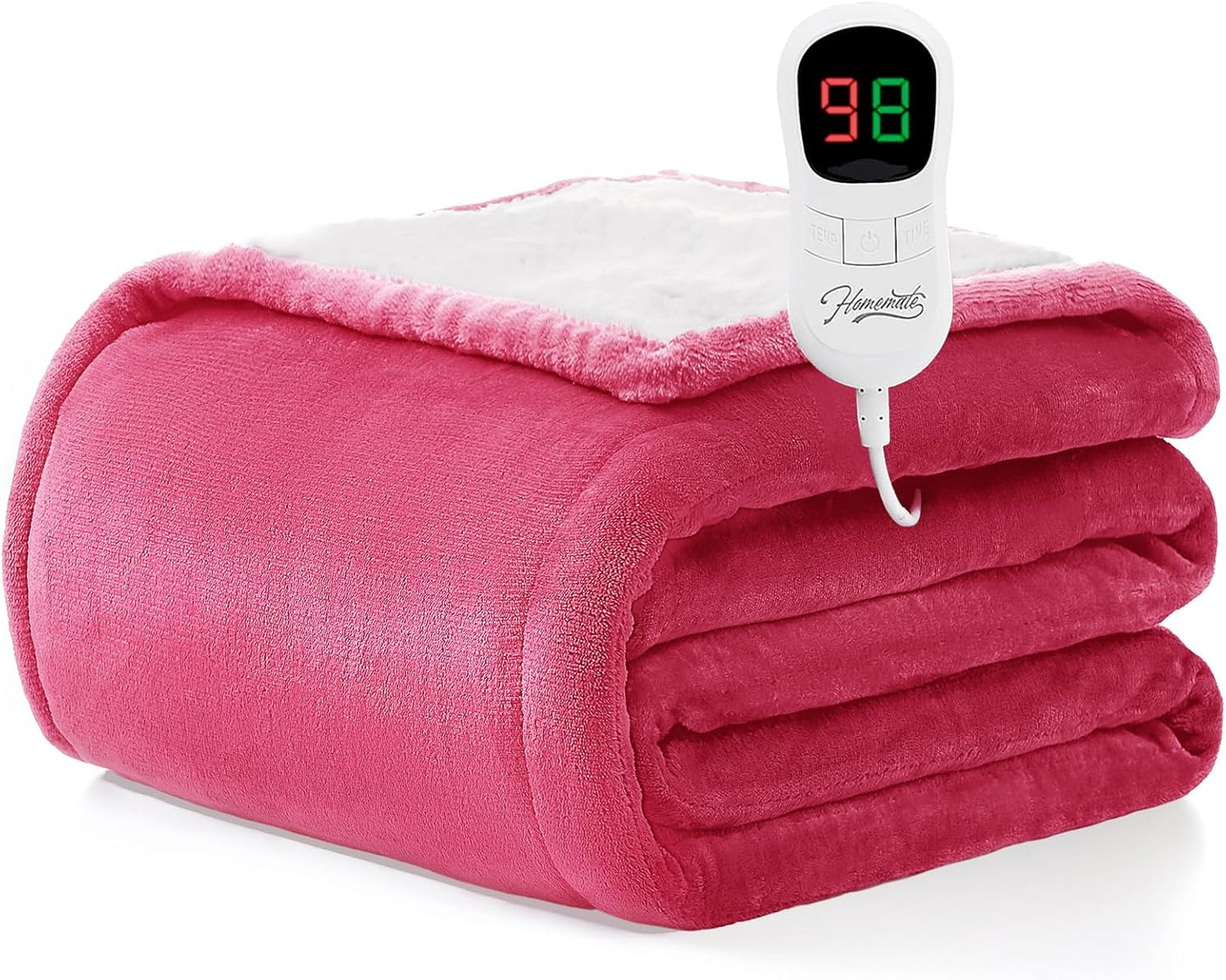 Homemate Electric Heated Blanket Twin Size - 62"x84" Heating Blanket Twin Size 1/2/4/6/8 Hours Auto-Off 10 Heat Level Over-Heat Protection Flannel Sherpa ETL Certification