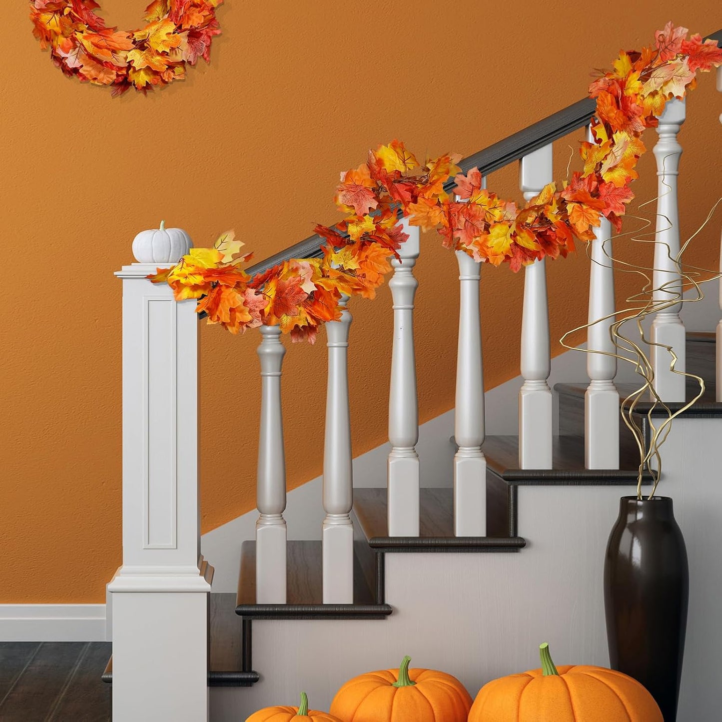 3 Pack Fall Maple Garland 6Ft Artificial Maple Leaf Leaves Autumn Garland Hanging Fall for Table Front Door Thanksgiving Decor (3)