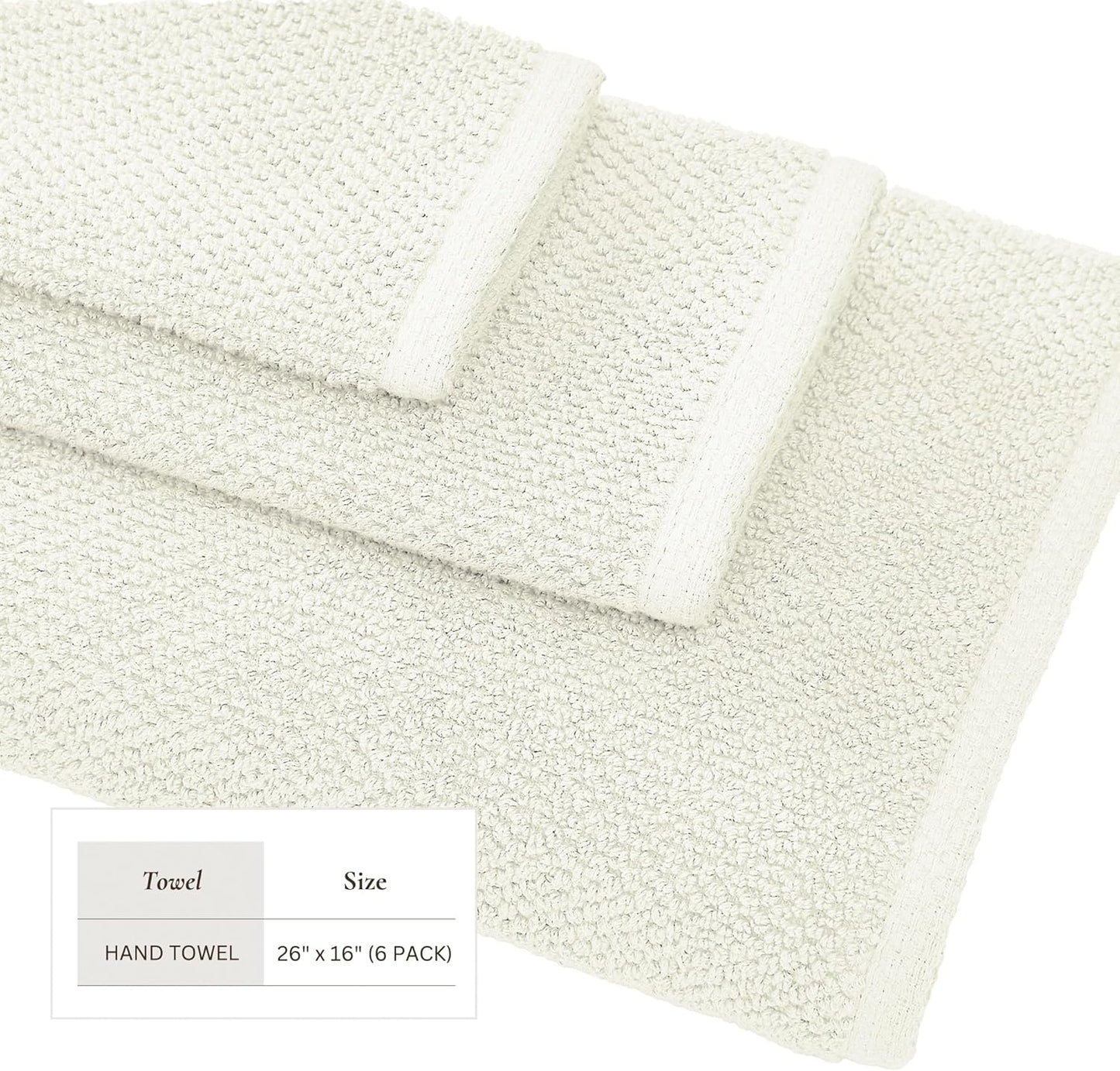Great Bay Home Ivory Hand Towels - 100% Cotton 6 Pack 26x16 Hand Towel Set - Absorbent, Quick-Drying, Durable Towels for Handroom Decor - Low-Twist, Two-Ply Fibers
