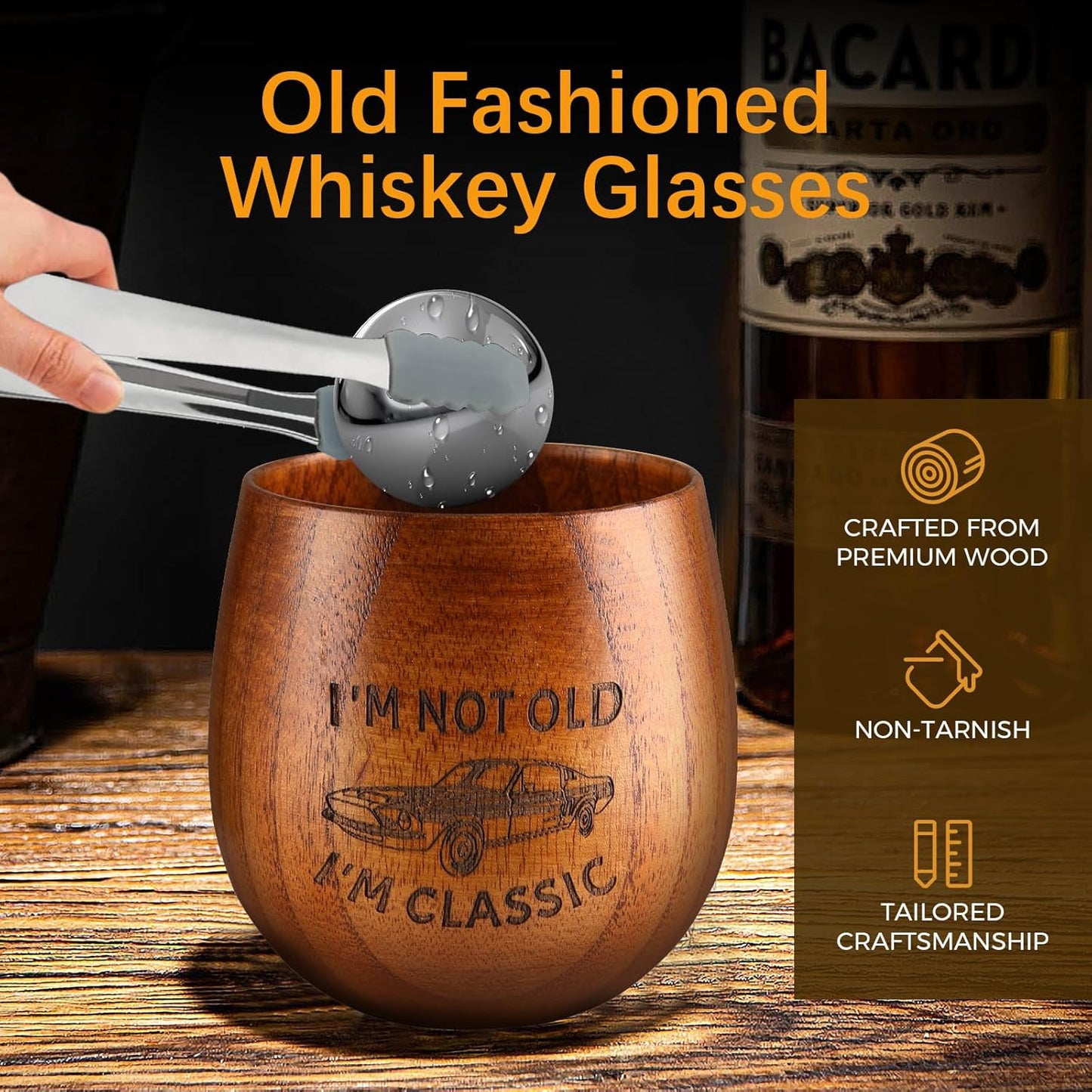 Engraved Wooden Whiskey Glasses, Old Fashioned Wood Bourbon Drinking Glass, Bourbon Gifts for Men, Dad Birthday, Retirement Gifts(1 Pack)