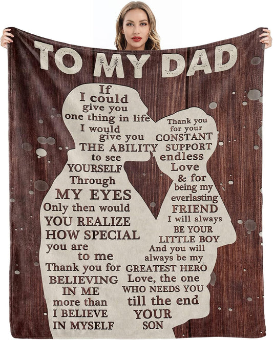 Gifts for Dad from Son to My Dad Blanket Best Gift for Fathers Day Birthday Christmas Valentines Day Bday Present Idea for Father Husband Men Him Healing Thoughts Throw Blanket 60''x50''