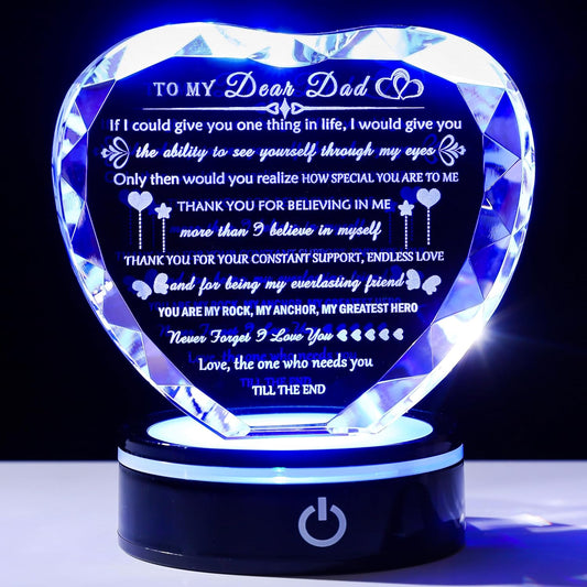 Dad Gifts with Colorful LED Base Meaningful Dad Birthday Gift from Daughter Son Crystal Heart to My Daddy Plaque Present for Father Who Wants Nothing on Fathers Day