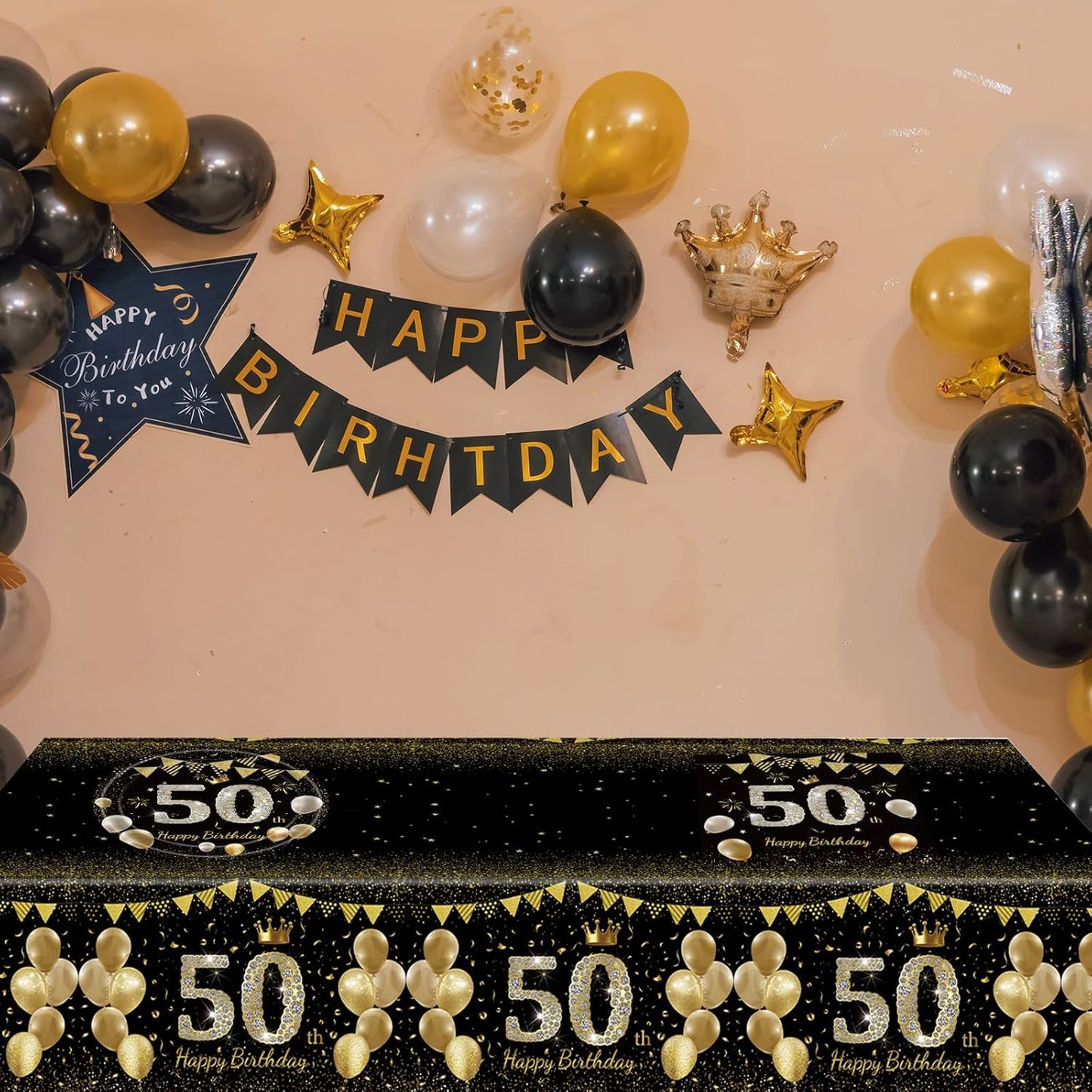41Pcs 50th Birthday Decorations for Men Women, Black Gold 50 Year Old Birthday Party Supplies Include 20 Plates 20 Napkins and 1 Tablecloth, Black Gold 50 Aged Birth Party Tableware