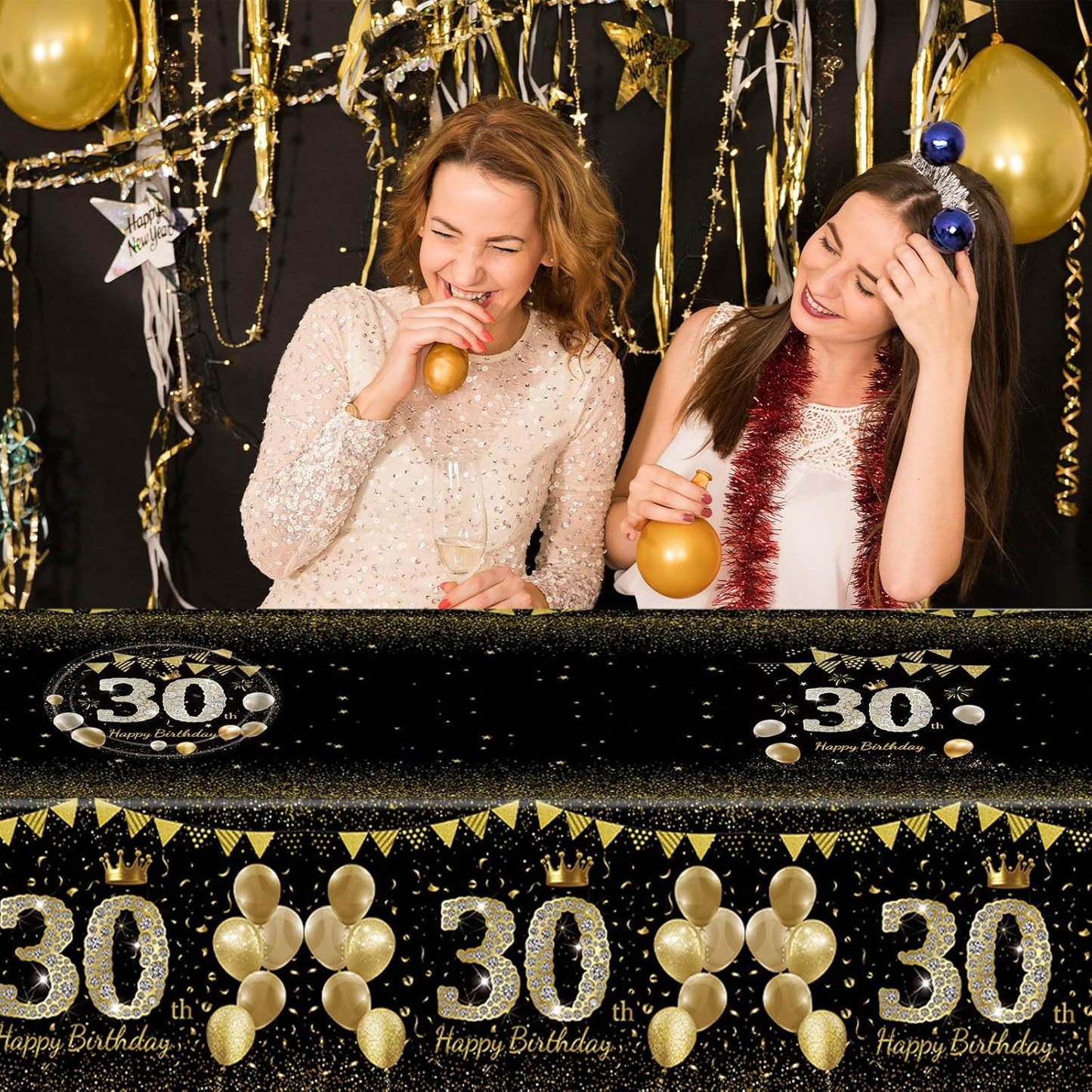 41Pcs 30th Birthday Decorations for Men Women, Black Gold 30 Year Old Birthday Party Supplies Include 20 Plates 20 Napkins and 1 Tablecloth, Black Gold 30 Aged Birth Party Tableware