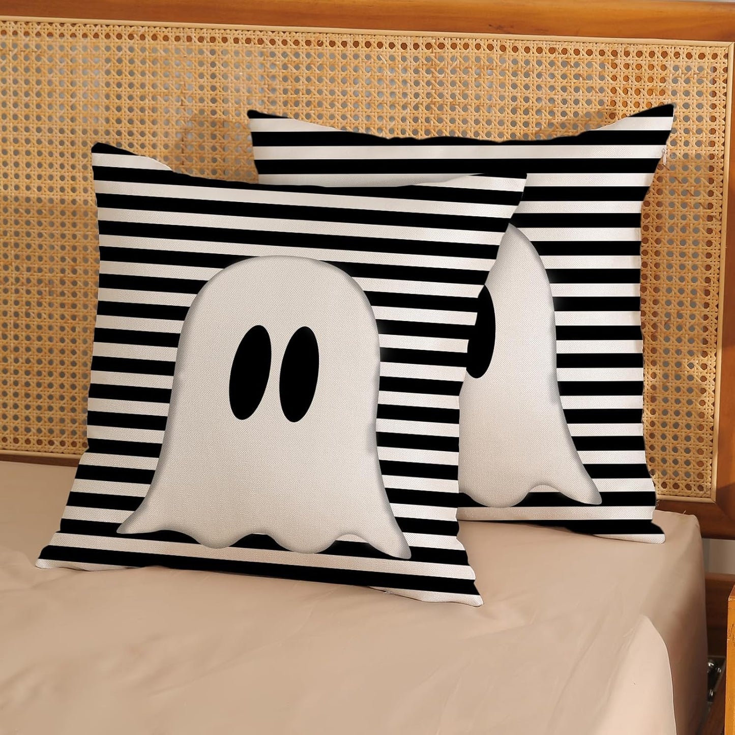 Halloween Pillow Covers 20x20 Set of 2 Cute Black Stripe Ghost Throw Pillow Covers Halloween Pillows Decorative Pillow Covers for Halloween Home Decoration Cushion Case for Couch Sofa Decor