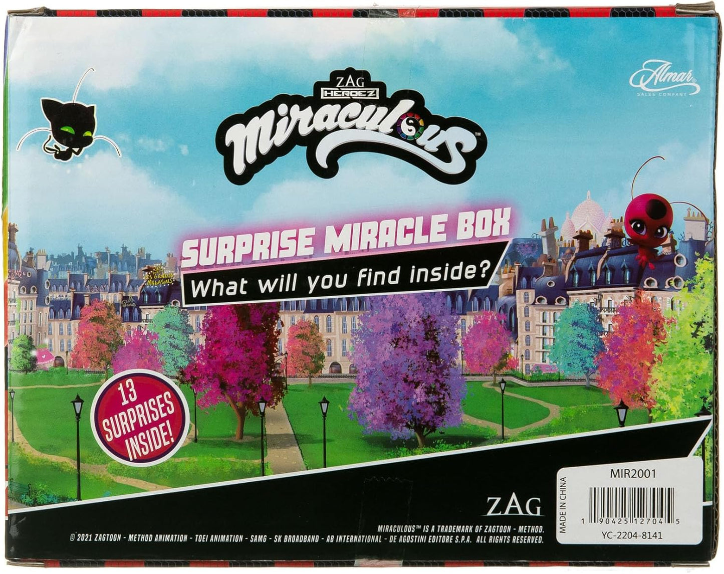 Miraculous 13pc Surprise Miracle Box -Zag Heroez Themed Ladybug and Cat Noir Toys Surprise with Stickers for Kids, Treasure Prizes, Birthday Favors