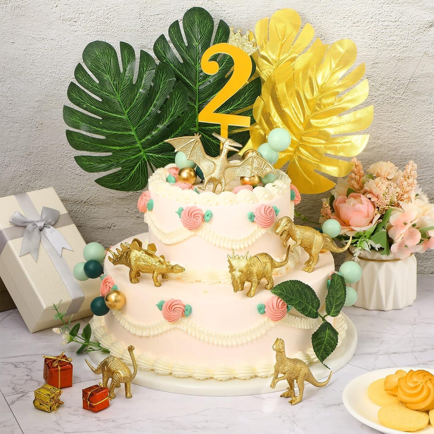 AugToy Gold Plastic Mini Dinosaur Figures Toys 48PCS Party Favors Supplies Birthday Dino Cupcake Toppers Prizes Box Toddler Kids Classroom Goodie Bags Pinata Filler End of Year Student Gifts Bulk