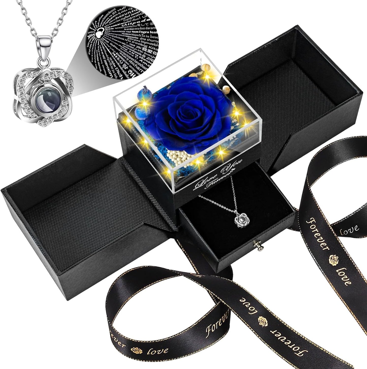 Preserved Blue Real Rose -Eternal Flowers Rose Birthday Gifts for Her Mom Wife Girlfriend Grandma on Valentines Mothers Day Christmas Anniversary Romantic-Blue