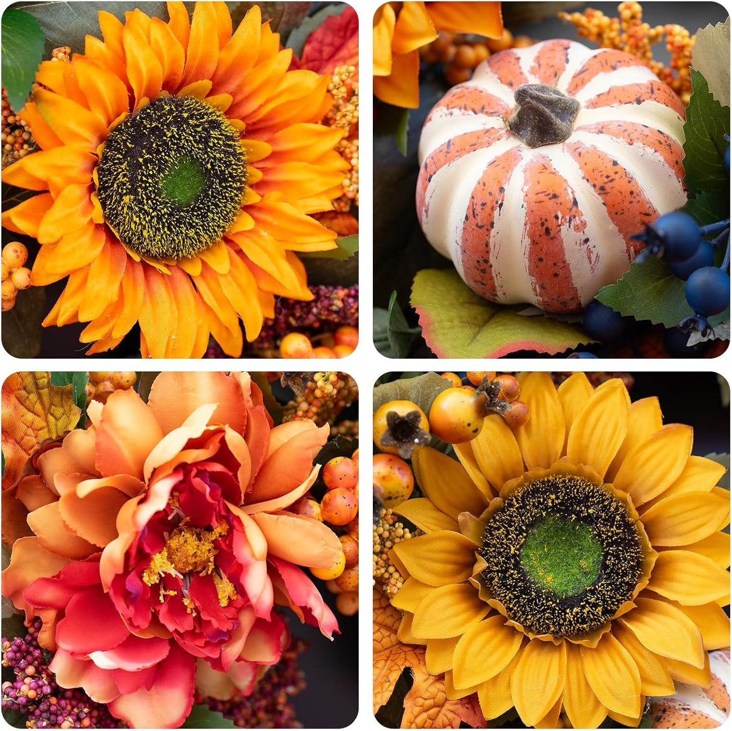 Fall Wreaths for Front Door β 24 Inch Autumn Wreath with Pumpkins, Sunflowers, Berries & Maple Leaves β Fall Door Wreath for Outdoor Thanksgiving, Halloween & Harvest Decor