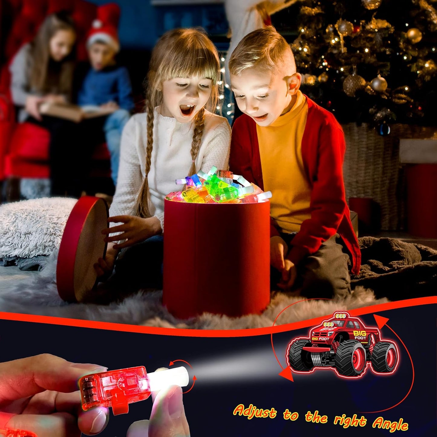 24PCS Monster Truck Party Favors-LED Finger Lights:Glow-in-the-Dark Light-Up Toys Bulk for Kids,Monster Jam Birthday Party Decorations Supplies, Party Goodie Bags, Classroom Prizes, Fun Gifts