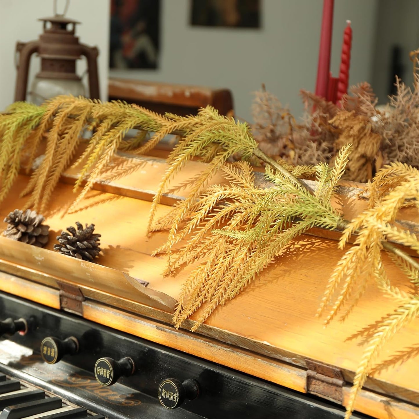 6.2ft Fall Norfolk Garland for Fireplace Mantel – Artificial Brown Pine Needle Garland with Rustic Look, Autumn Faux Branches for Doorway, Table, Wall, Thanksgiving Harvest Decor