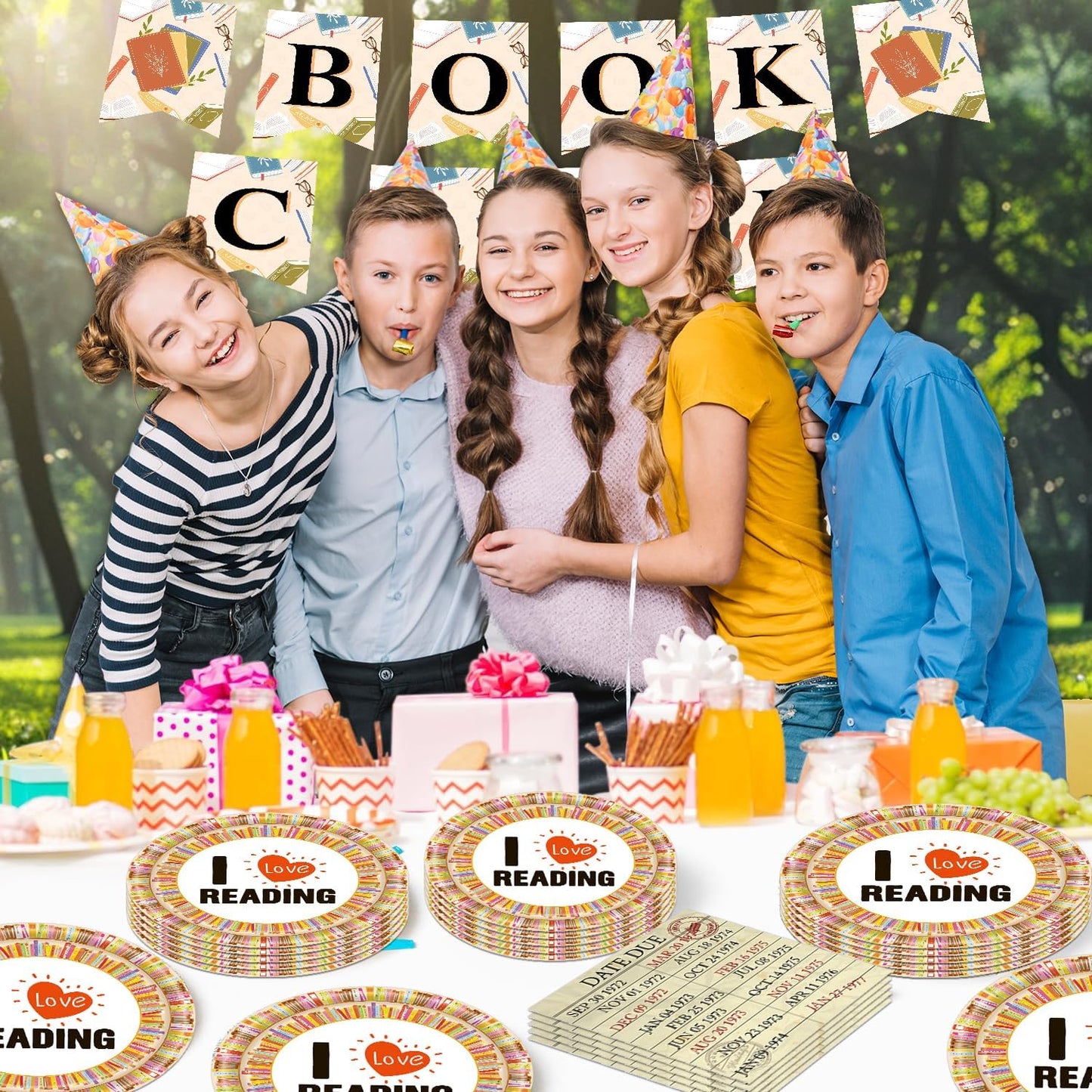 142 Pcs Vintage Book Theme Party Tableware Book Club Birthday Party Supplies Library Reading Themed Disposable Plates Napkins Cups and Forks Set