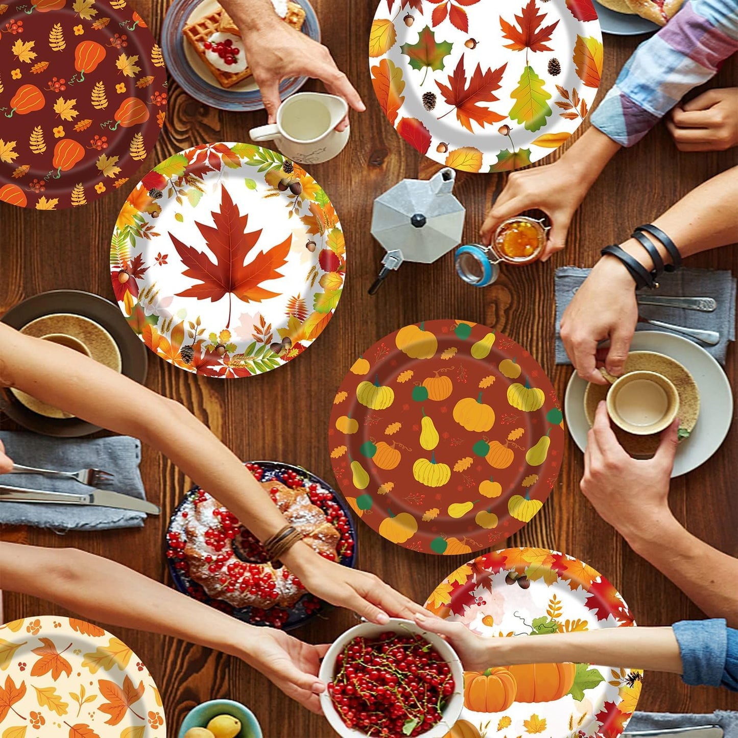 Thanksgiving Plates 60Pcs Fall Thanksgiving Paper Plates 9 Inch Autumn Maple Leaves Pumpkins Disposable Plates for Thanksgiving Fall Party Decoration Supplies