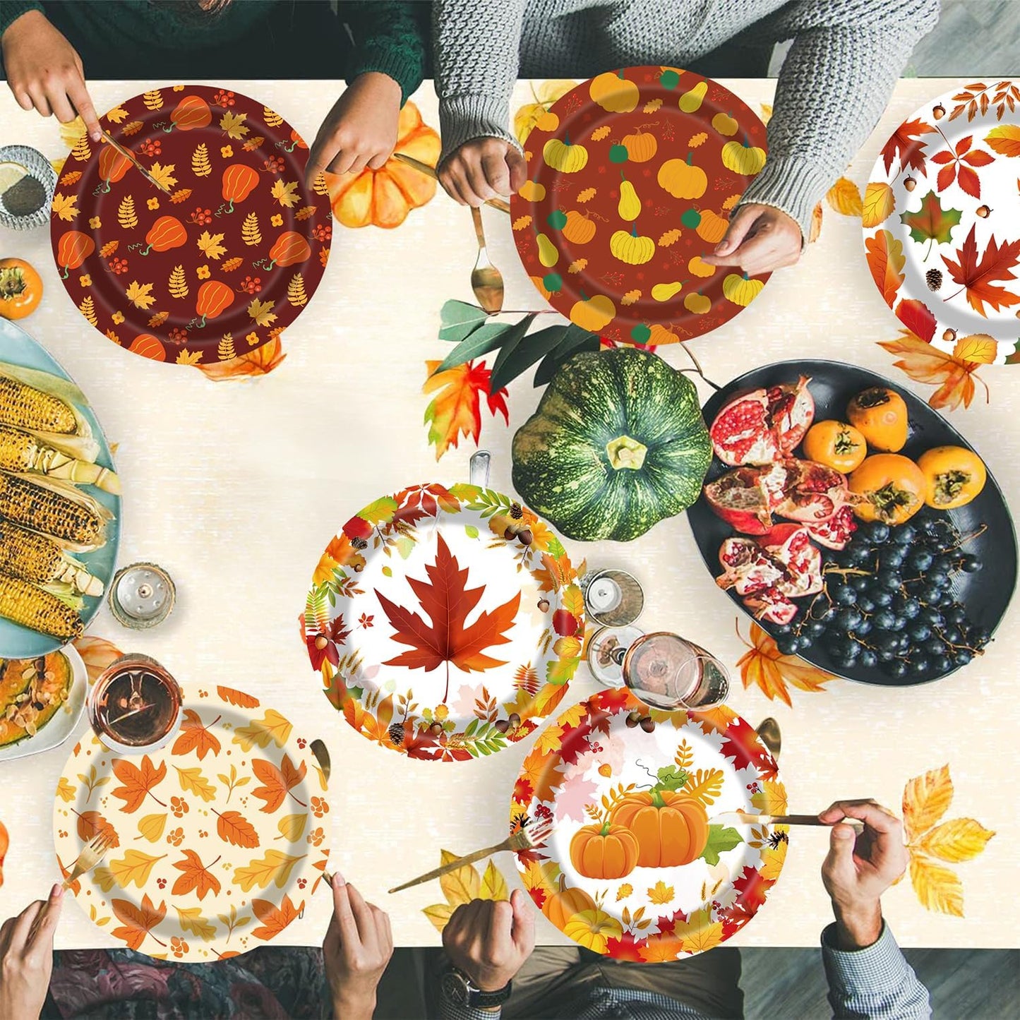 Thanksgiving Plates 60Pcs Fall Thanksgiving Paper Plates 9 Inch Autumn Maple Leaves Pumpkins Disposable Plates for Thanksgiving Fall Party Decoration Supplies