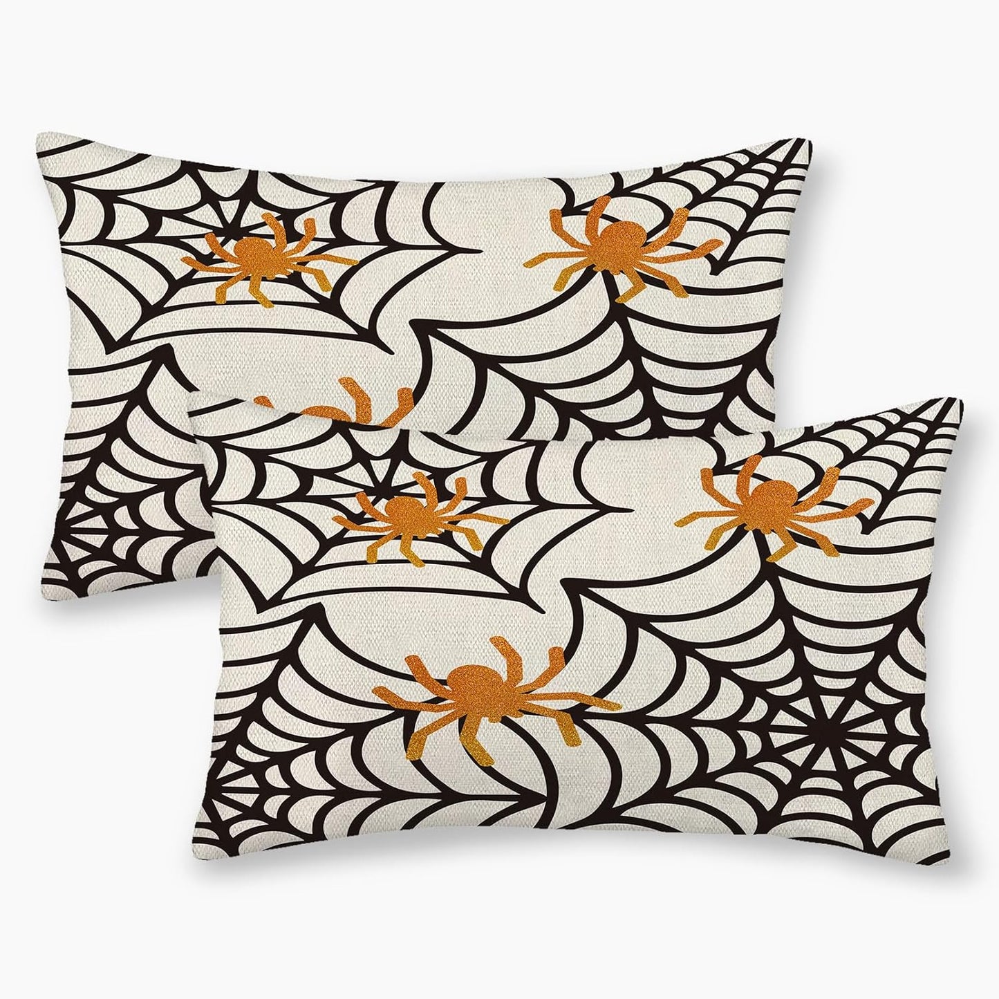 Black Spider Web Pillow Covers 12x20 inches Set of 2 Halloween Decorative Throw Pillow Covers Halloween Decor Spider Farmhouse Linen Cushion Case for Home Sofa Couch Outdoor Decoration