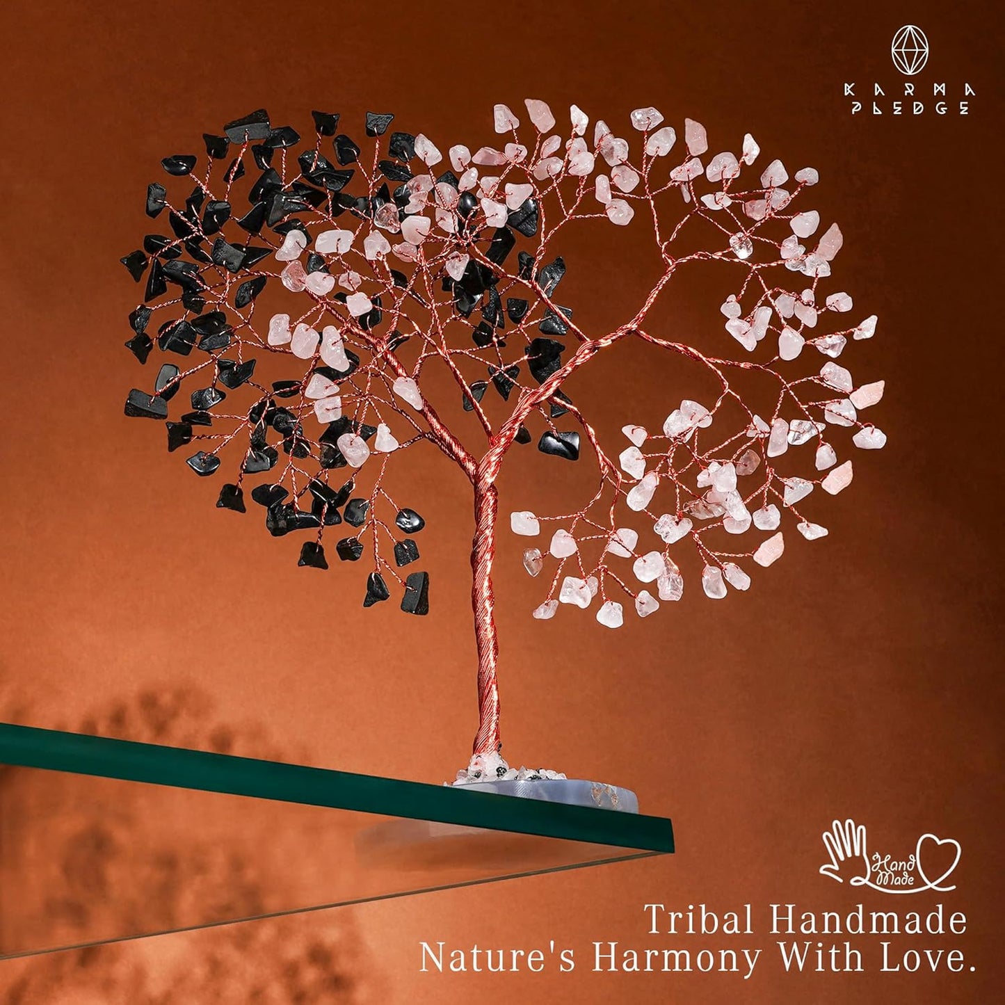 Crystal Tree for Home and Office Decoration, Black Obsidian & Rose Quartz Healing Stones Handmade Tree of Life for Positive Energy, Money, Good Luck, Christmas Decor, Birthday Gifts for Women, Mom