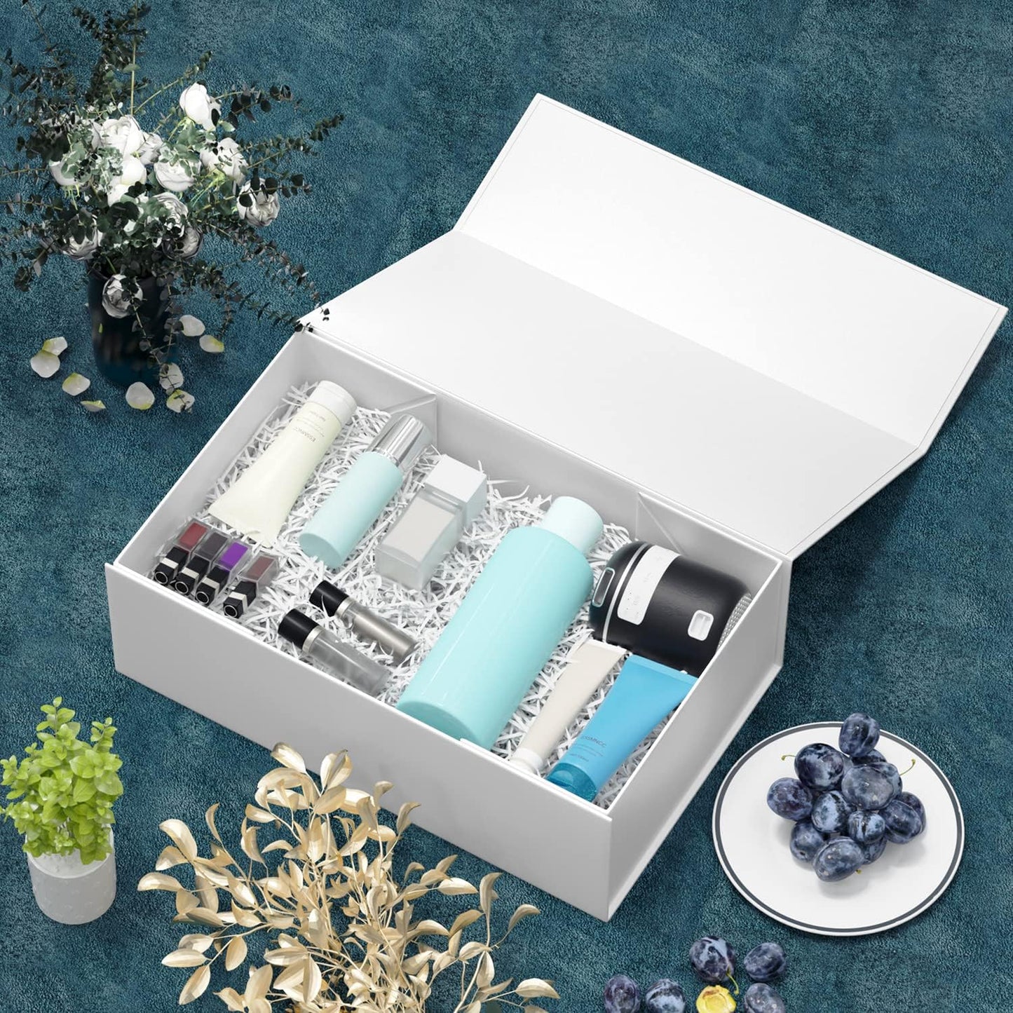 White Gift Box, 9.5x6x3'' Gift boxes for Presents with Lids Magnetic Closure Rectangle Collapsible for Bridesmaid Proposal Box, Wedding, Christmas, Halloween, Birthday Gift Packging