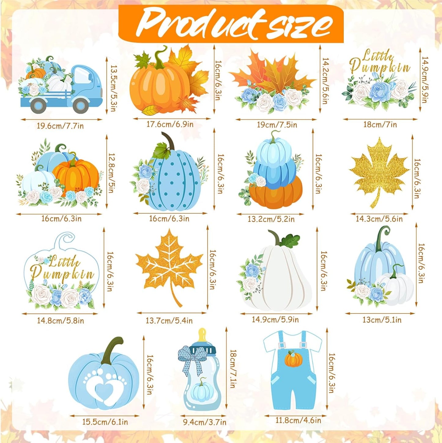 36pcs Thanksgiving Little Pumpkin Party Hanging Swirls Decor,Blue Boy Little Pumpkin Thanksgiving Hanging Swirls, Fall Themed Maple Leaf Pumpkin Truck Ceiling Swirl for Boy Birthday Party Decorations