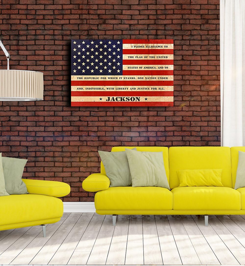IPIC - American Flag, Personalized Canvas print with Family Name and Oath, Custom Canvas Wall Art for Independent Day, Thanksgiving and Christmas. 30x20