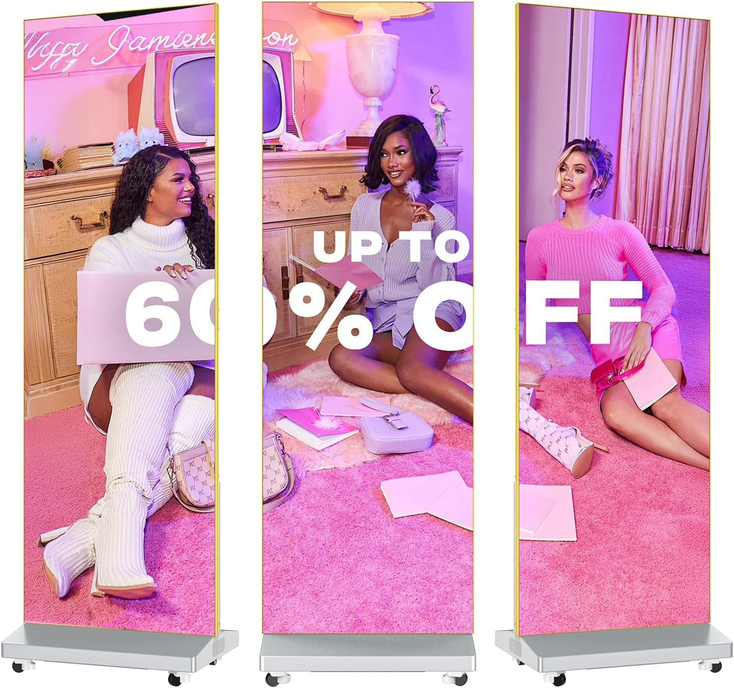 80" P1.86 Spliceable LED Digital Signage Display with Flight Case, Foldable LED Poster Screen with Publishing System, Advertising Display Kiosk for Events and Rentals, WiFi/USB/HDMI (1 Panel), Silver