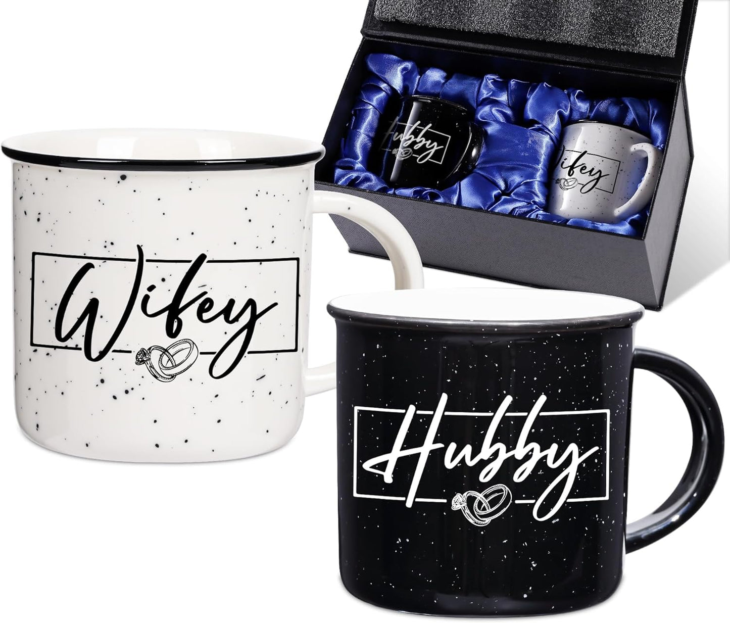 Wifey Hubby Mugs Set of 2 Coffee Mug 11 Ounce, Wedding Gifts, Bridal Shower Gift, His and Hers Gifts, Mr and Mrs Coffee Mug Set, Hubby and Wifey Box, Couples Gift for Bride and Groom