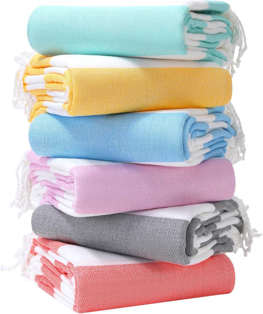 Genovega 6 Oversized Turkish Beach Bath Towel Set Bulk 74"x38" Extra Large Sand Free Quick Dry Swimming Camping Pool Clearance Towels Essentials Adult Multi Stripe Travel Blanket
